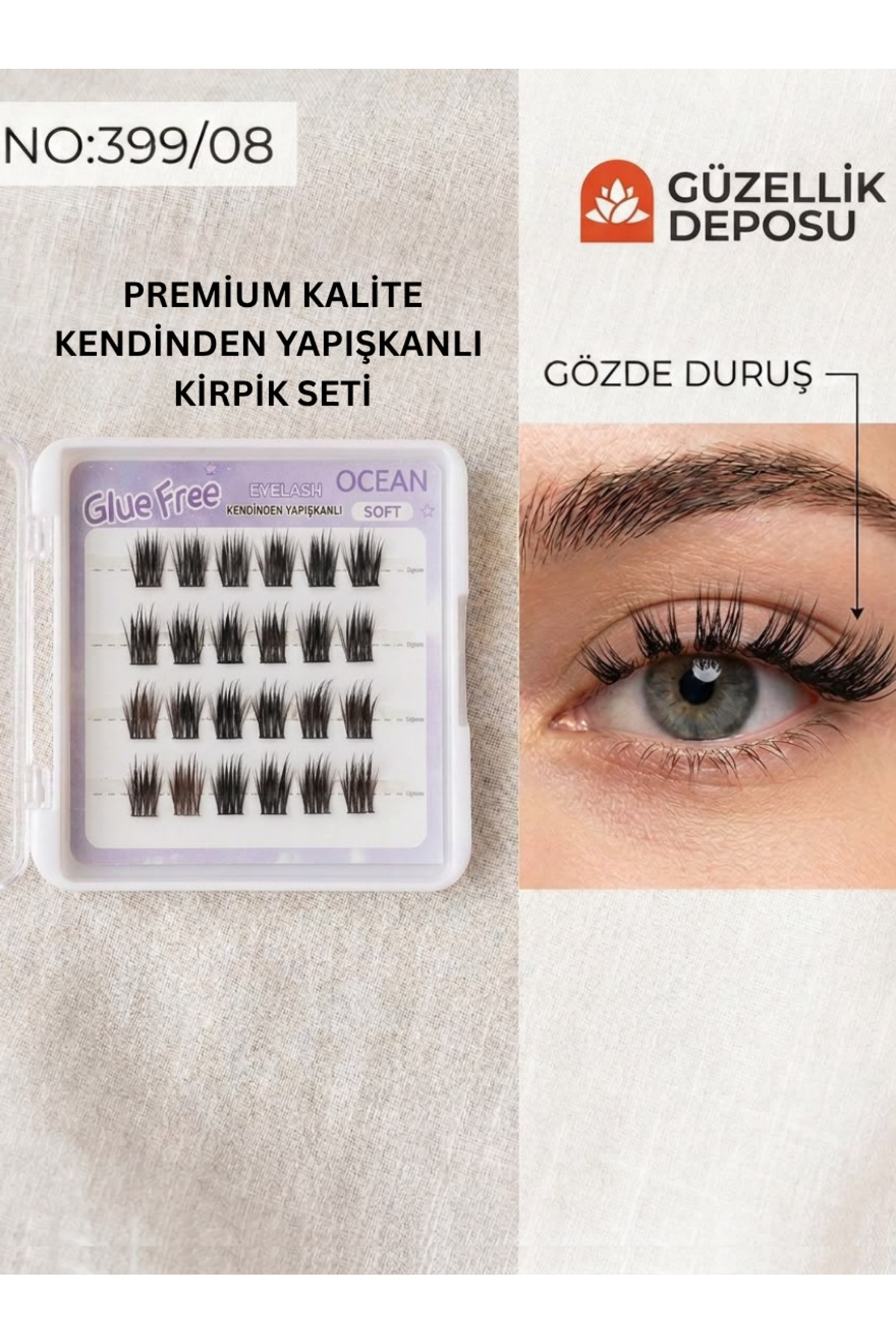 Kendinden Yapışkanlı Takma Kirpik Seti Yapıştırıcısız Demet Kirpik Glue Free Soft Series — سفید GZLGLUE1