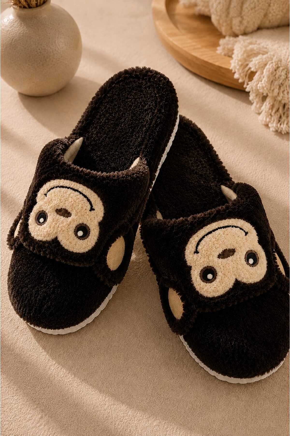 Slipcat Maymun Figürlü, Yumuşak, Sıcak Tutan, Rahat, Kışlık Panduf, Peluş Ev Terliği görsel 4