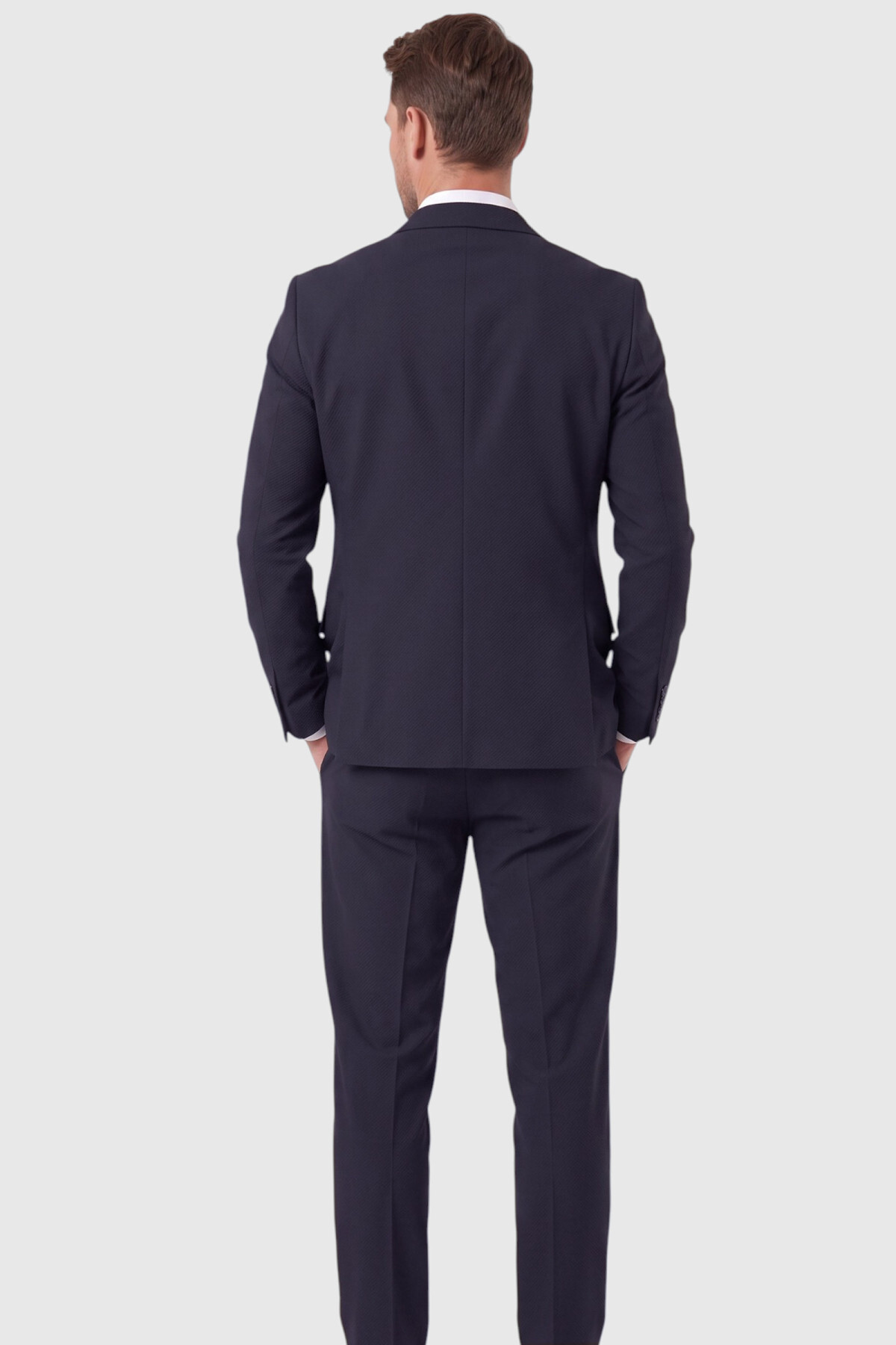 Erkek Lacivert Slim Fit Likralı Gofre Kumaş Takım Elbise İpli Lastikli Pantolon 2602326 — سرمه‌ای OWEEY2602326 — تصویر 6 از 7