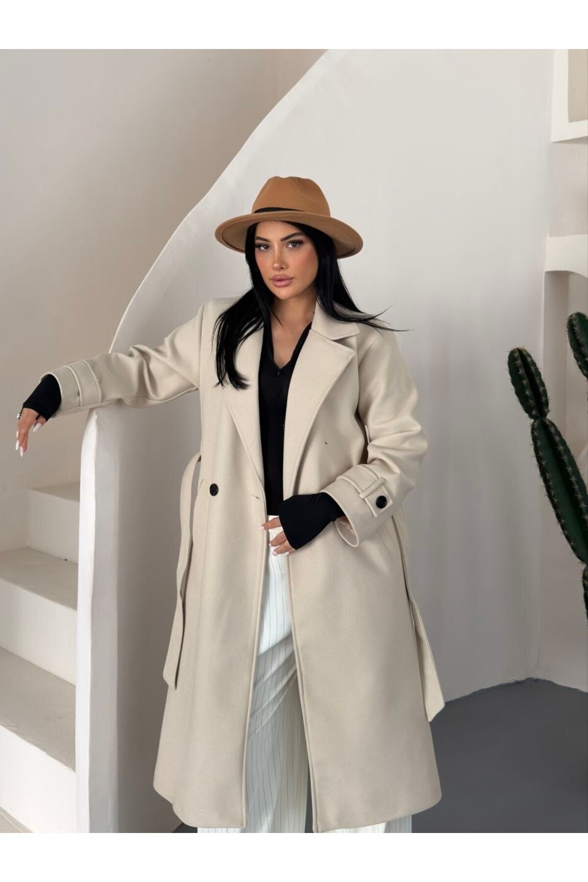 DENİKK TREND KADIN KRUVAZE PREMIUM KAŞE TRENÇKOT KABAN-Trendy Women's Double-Breasted Wool-Blend Winter Coat görsel 2