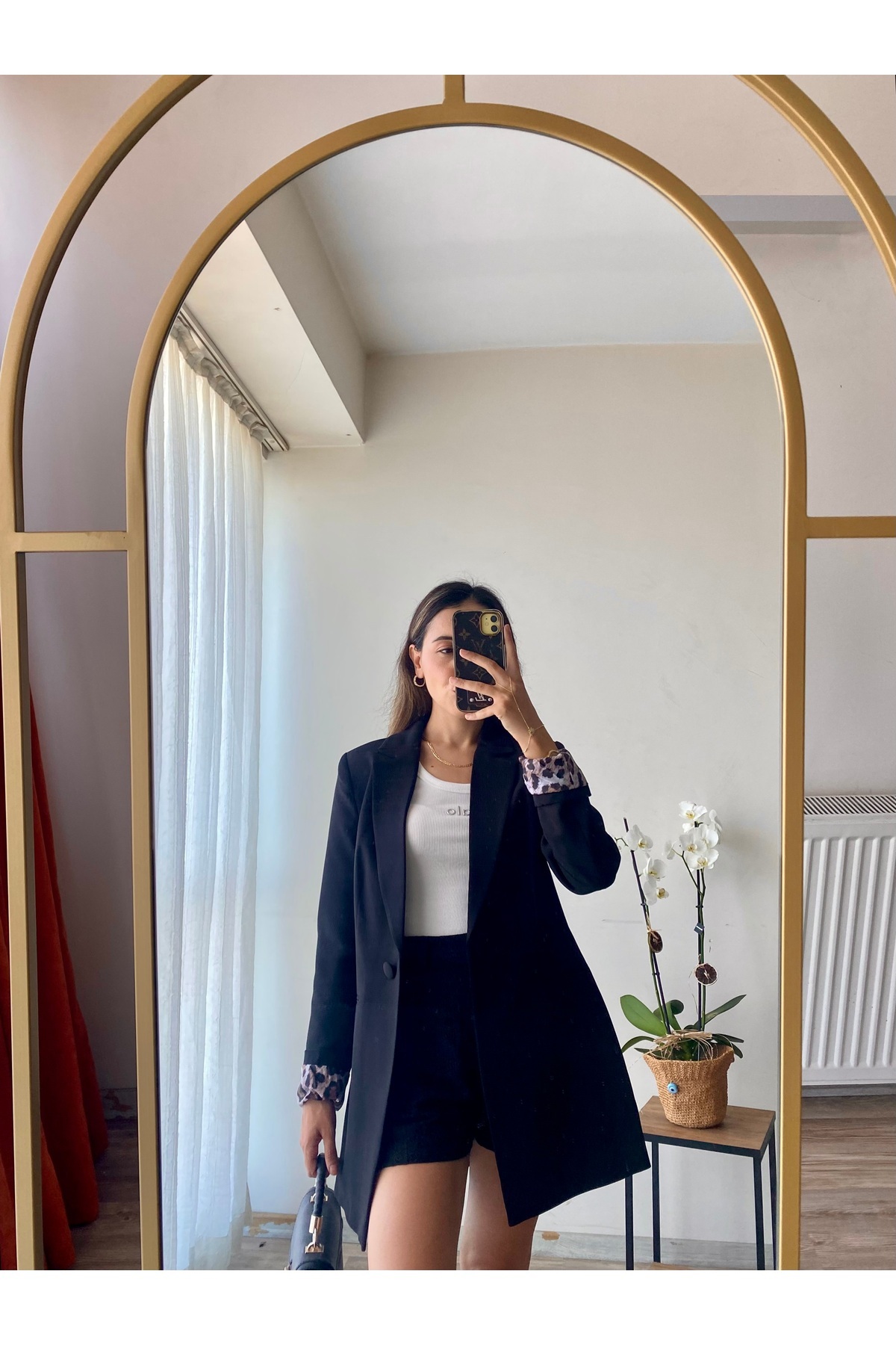 Sateen Leopar detaylı blazer ceket görsel 4