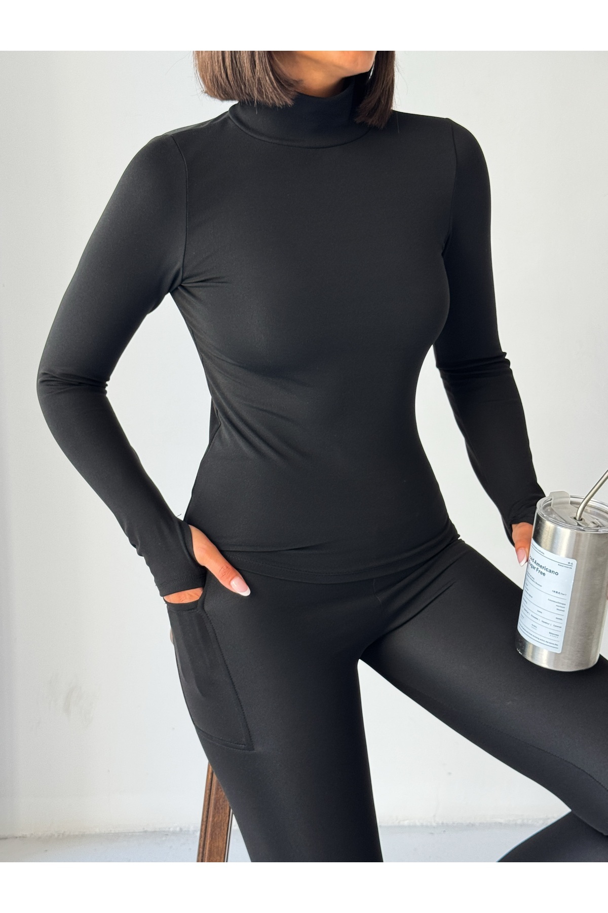 Nordmende Kışlık İçi Polarlı Parmak Detaylı Balıkçı Yaka Uzun Kollu Body Bluz görsel 5