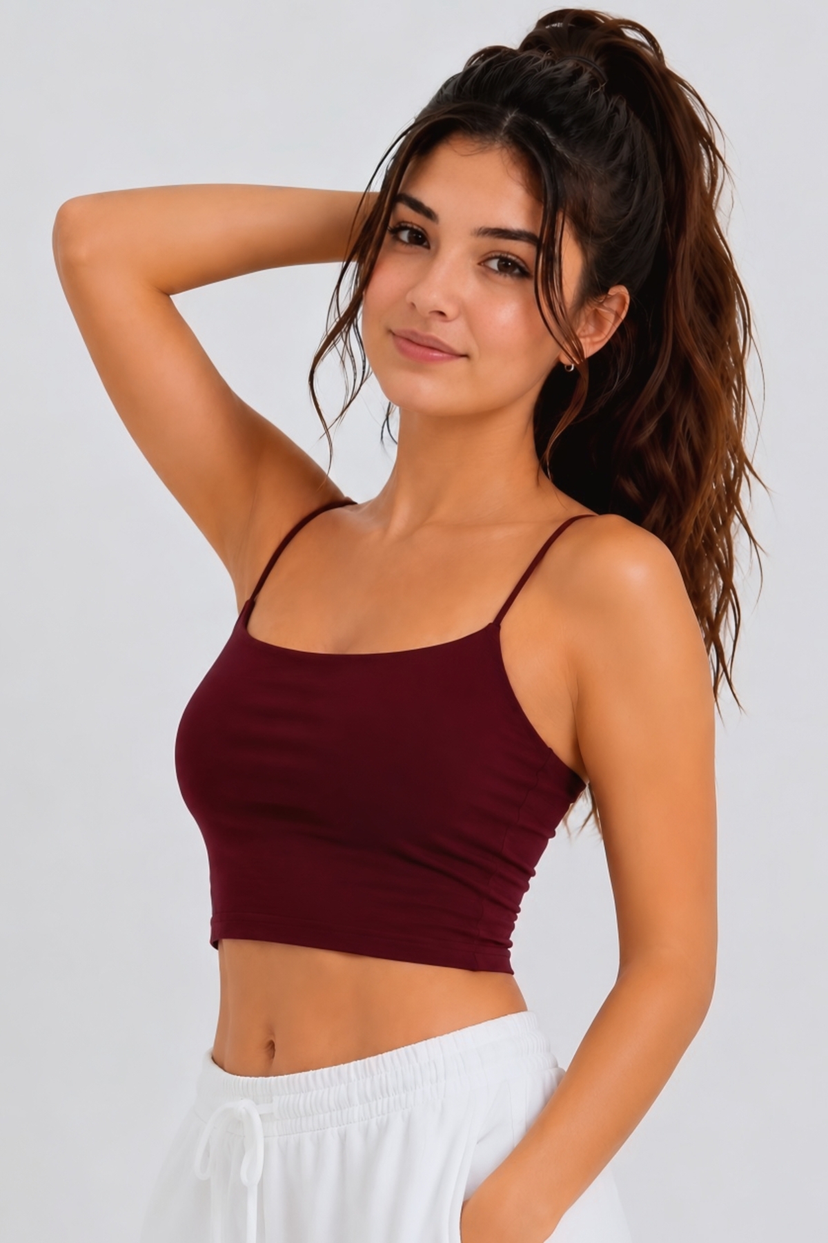 OWNME Kadın ince Ip Askılı çift katli Crop Bluz , Basic Büstiyer