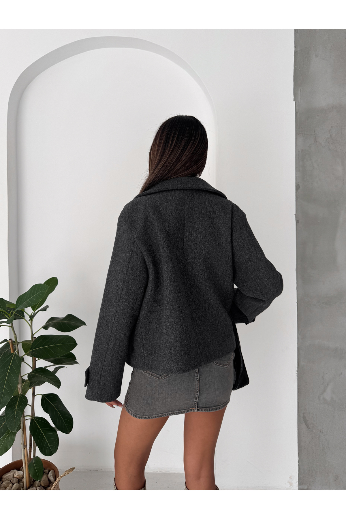 Bella Breeze Kadın Oversize Dik Yaka Düğmeli Kısa Kaban görsel 8