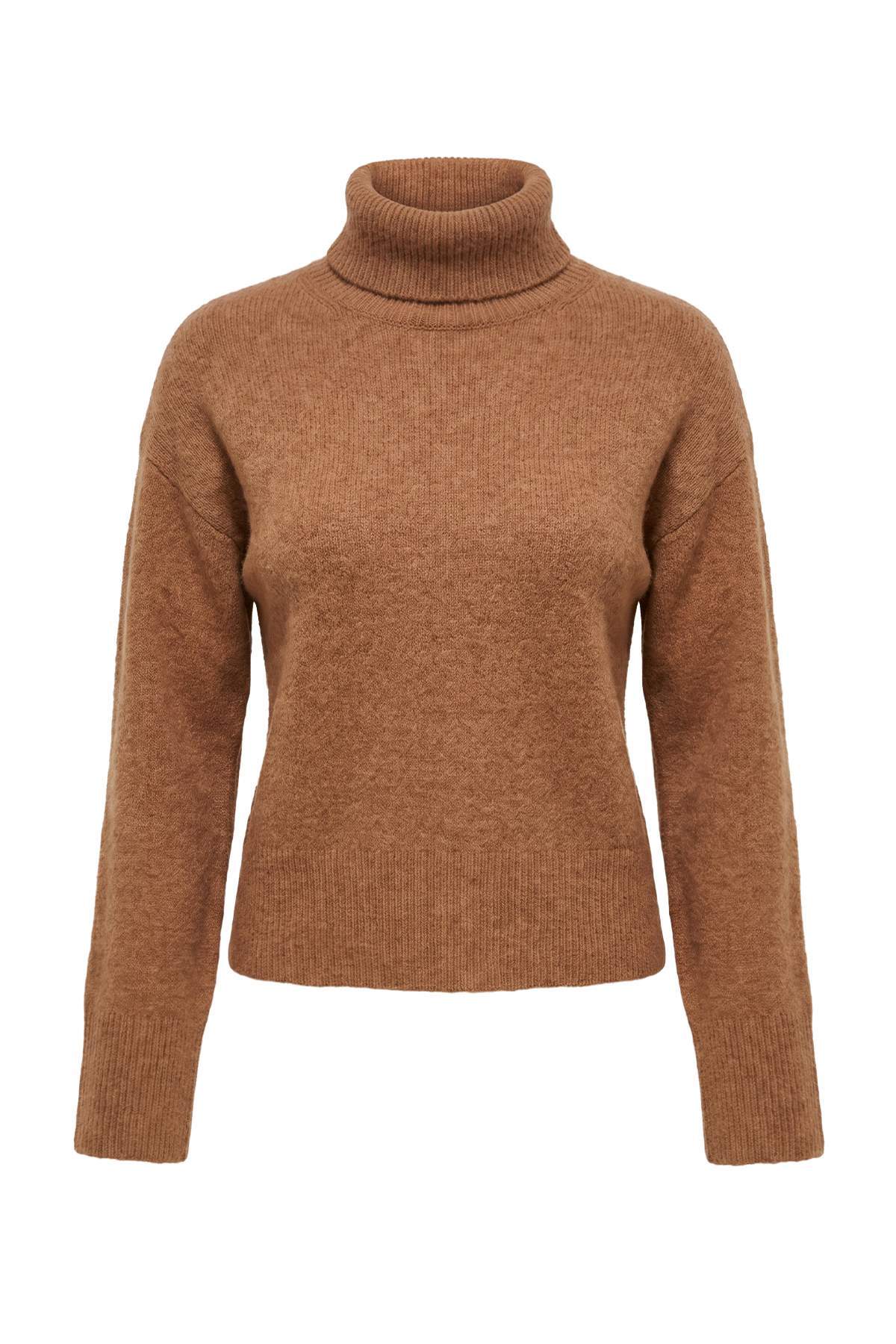 Trendyolmilla Wardrobe Essentials Taba Yumuşak Dokulu Özel İplik Basic Triko Kazak TWOAW27KZ00098
