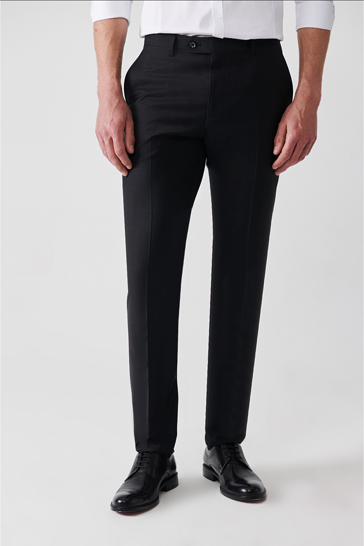 کت و شلوار مردانه مشکی با یقه کلاهدار و دو چاک از ترکیب پشم مدل Comfort Slim Fit B007701