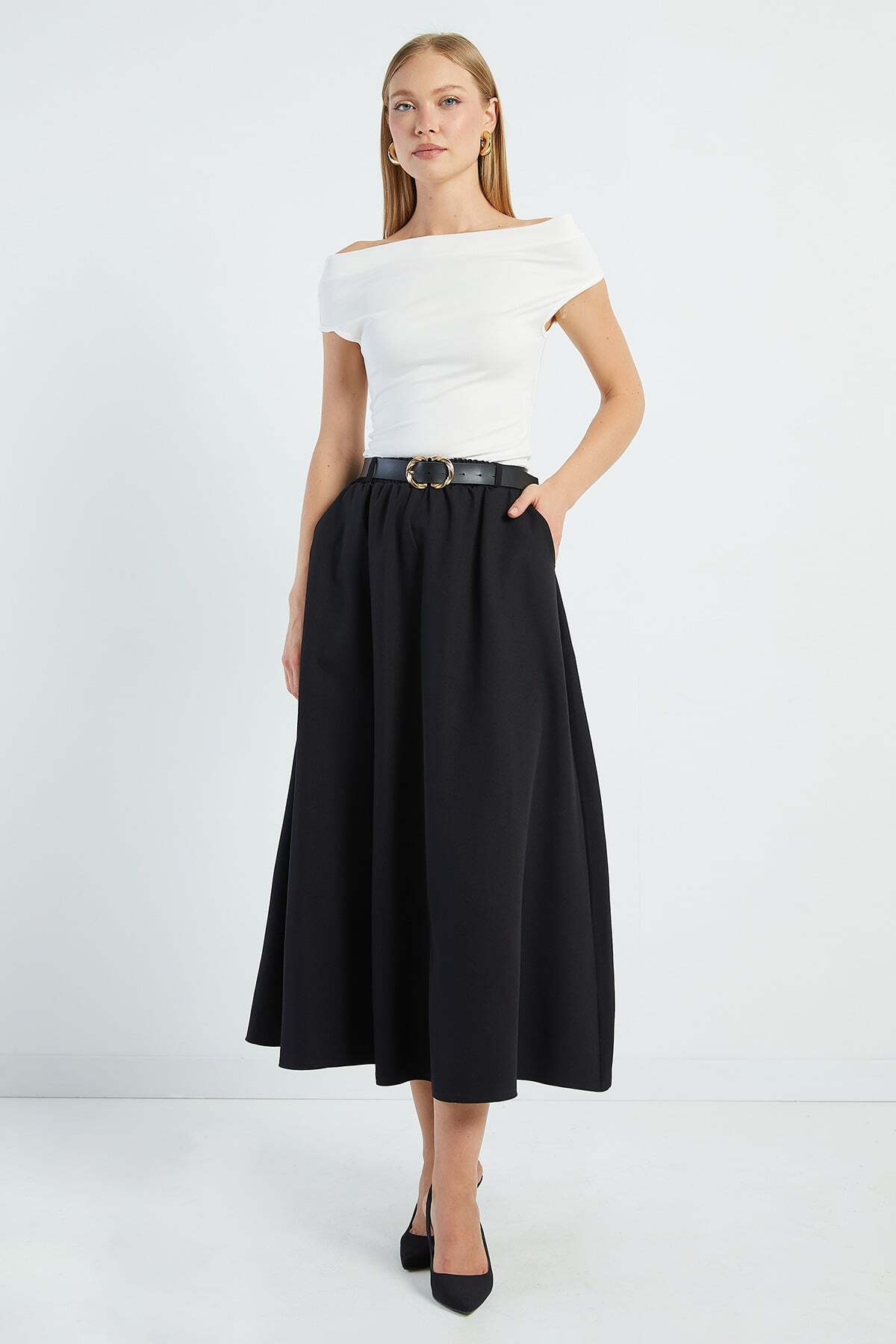 Fulla Moda Beli Kemerli Maxi Boy Etek