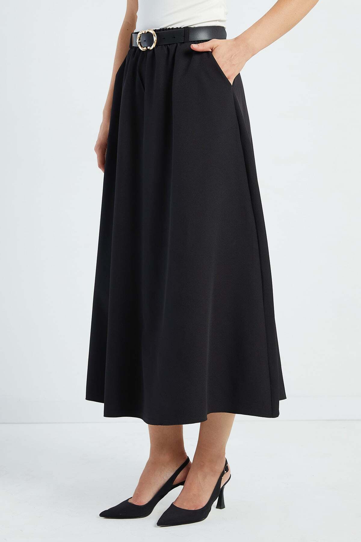 Fulla Moda Beli Kemerli Maxi Boy Etek görsel 7