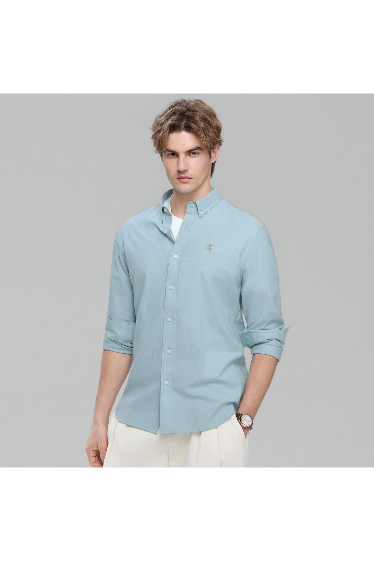 Giordano Men’s Cotton Slim Oxford Shirt with Embroidery