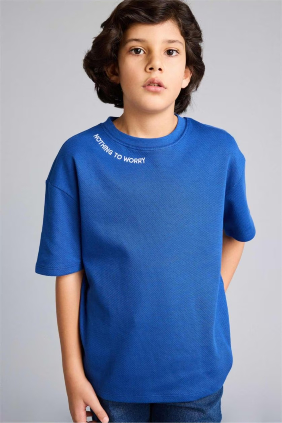 Defacto 100% Cotton Oversized Embroidered Collar Printed T-Shirt for Boys G9727A826Sm