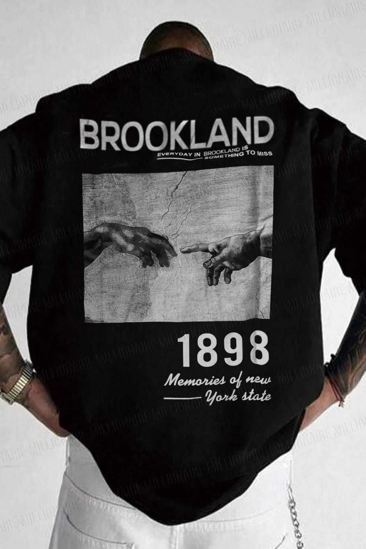Teenage Millionaire Erkek Siyah 1898 Brookland Baskılı Oversize Salas T-Shirt