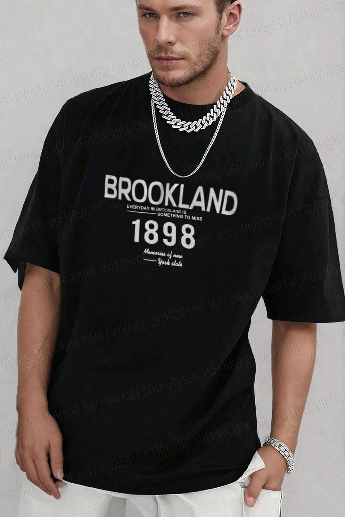 Teenage Millionaire Erkek Siyah 1898 Brookland Baskılı Oversize Salas T-Shirt görsel 2