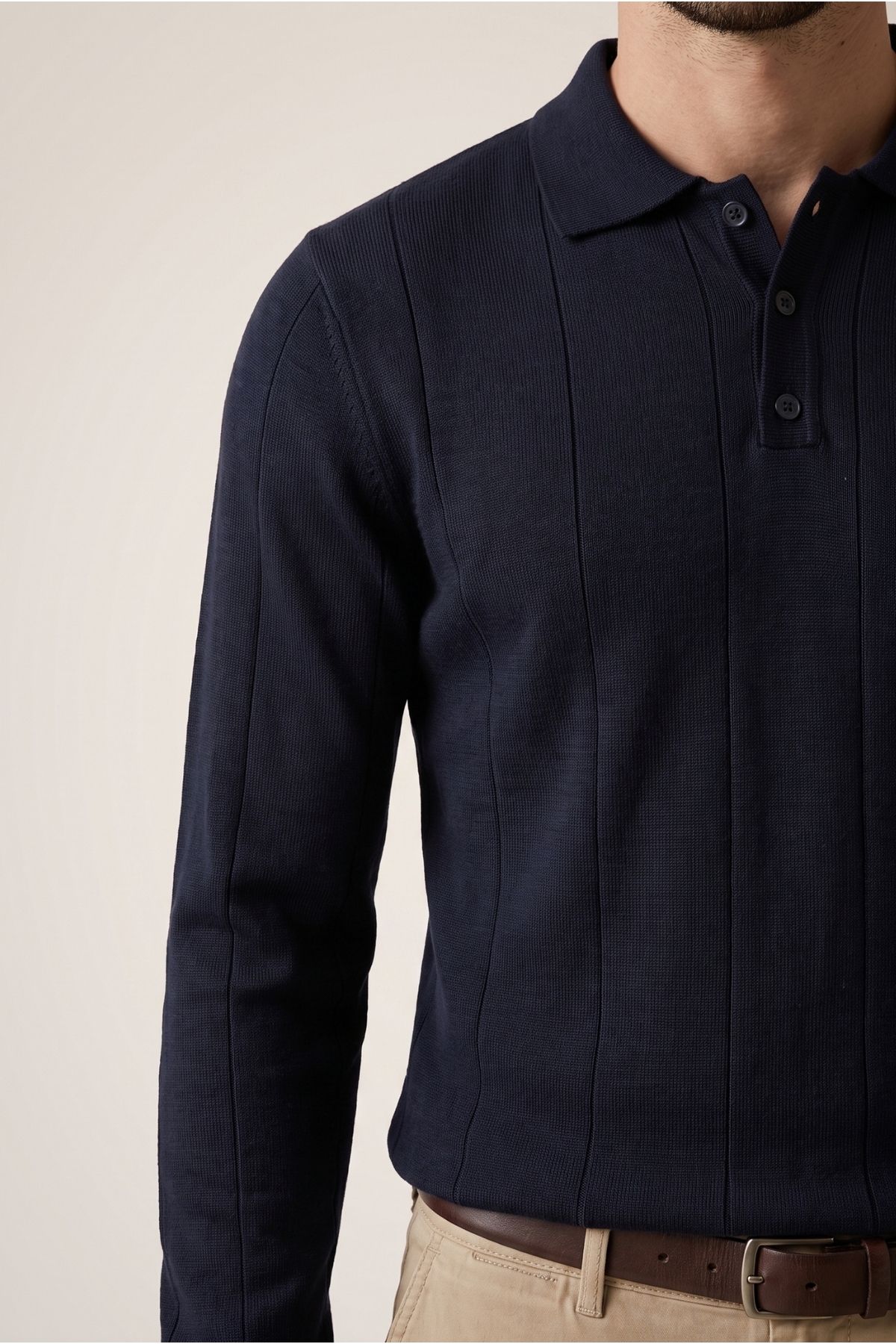 Kiğılı Polo Yaka Düğmeli Regular Fit Çizgili Triko Kazak görsel 4