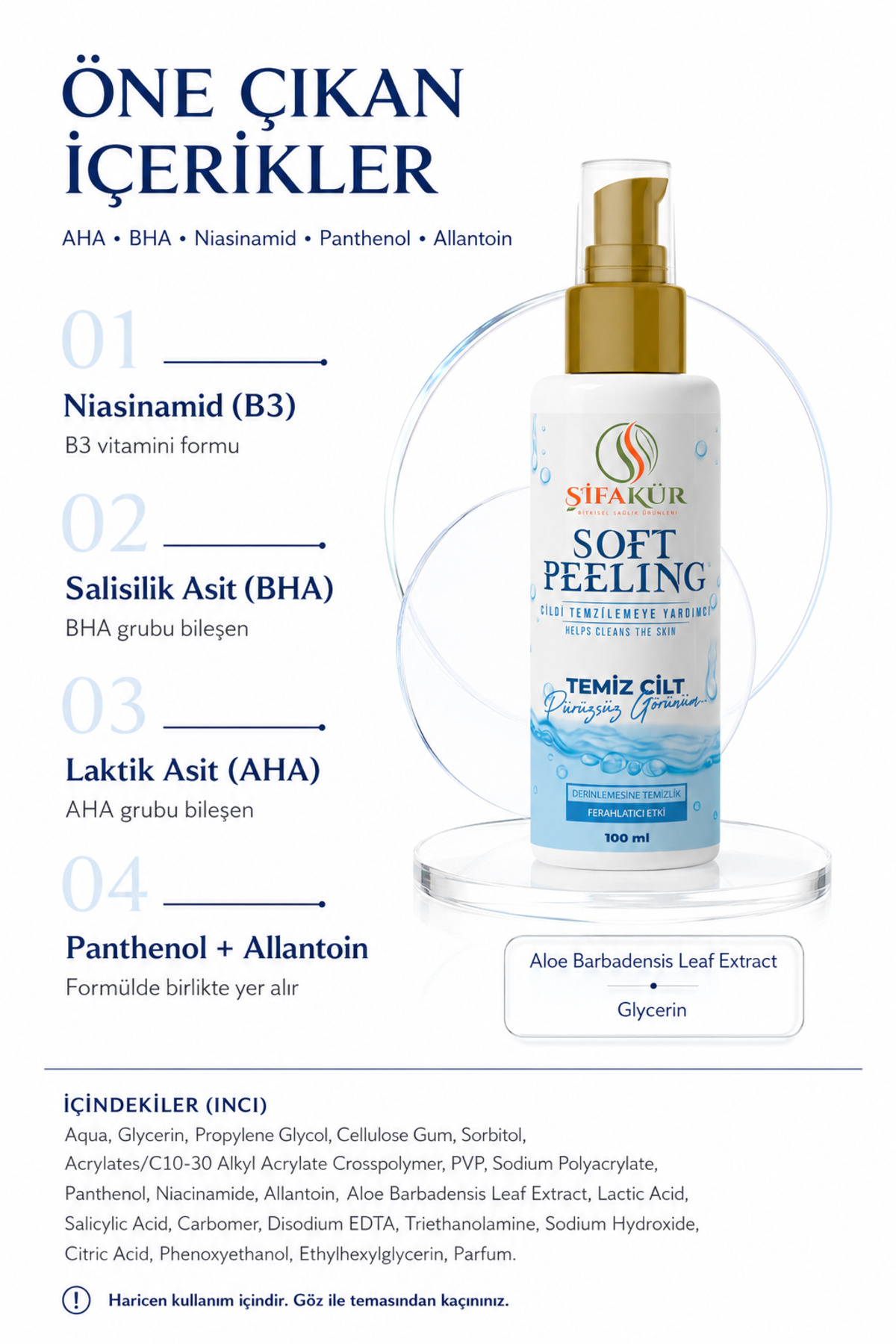 Yüz Peeling Jeli AHA BHA 100 ml Laktik Salisilik Asit Niasinamid Cilt Arındırıcı Soft Peeling — SOFTPEELİNG — تصویر 3 از 5