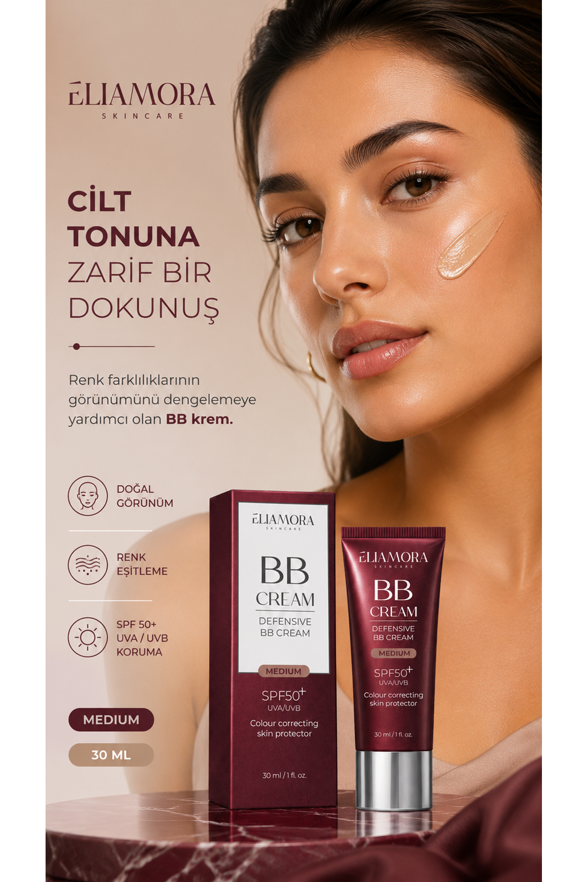 کرم بی بی +50 SPF با محافظت بالا و متوسط ​​— بژ bbcream0001 — تصویر 3 از 3