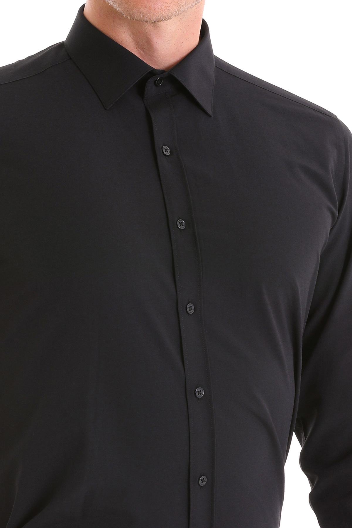 Siyah Slim Fit Düz Pamuklu Slim Yaka Uzun Kollu Klasik Gömlek — مشکی 20D190000111 — تصویر 7 از 8