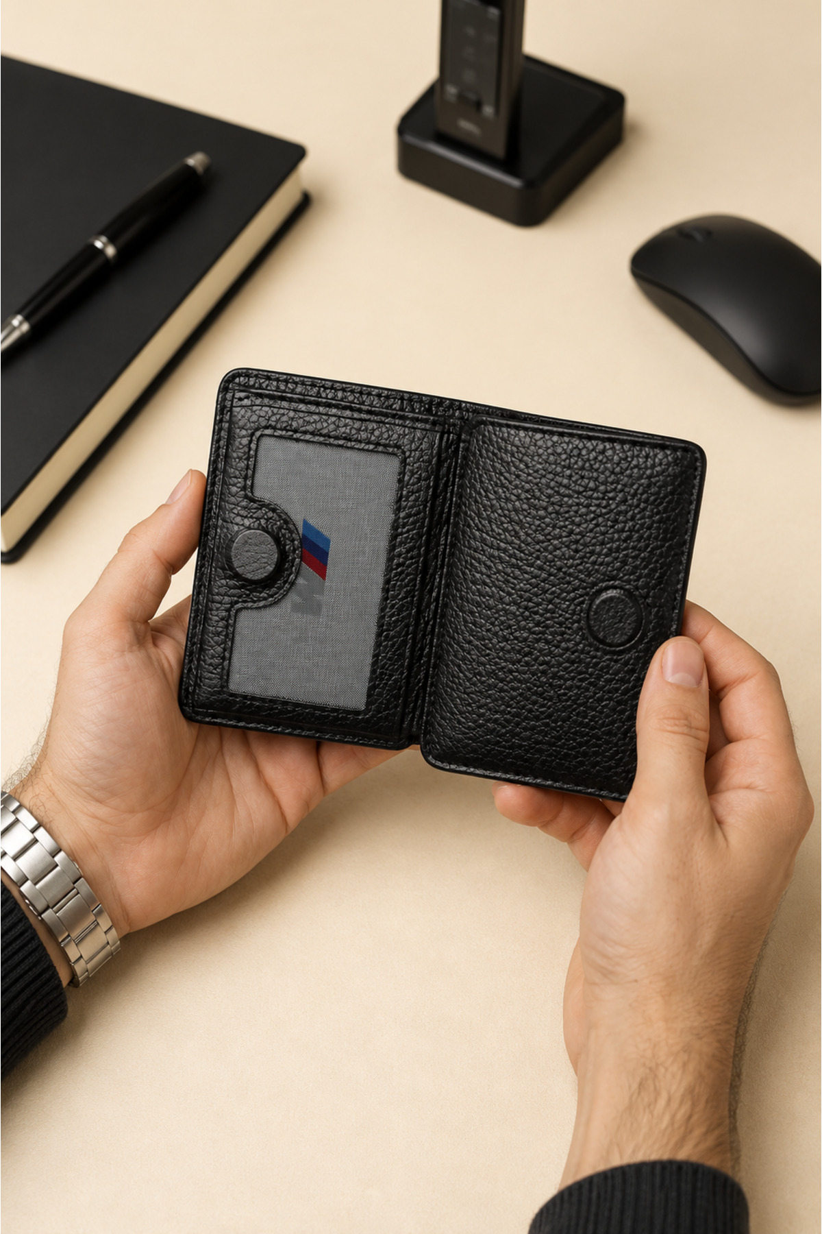 Lysande Hakiki Deri Dikey Cüzdan Mıknatıslı Unisex Slim Kartlık ve Para Cüzdanı