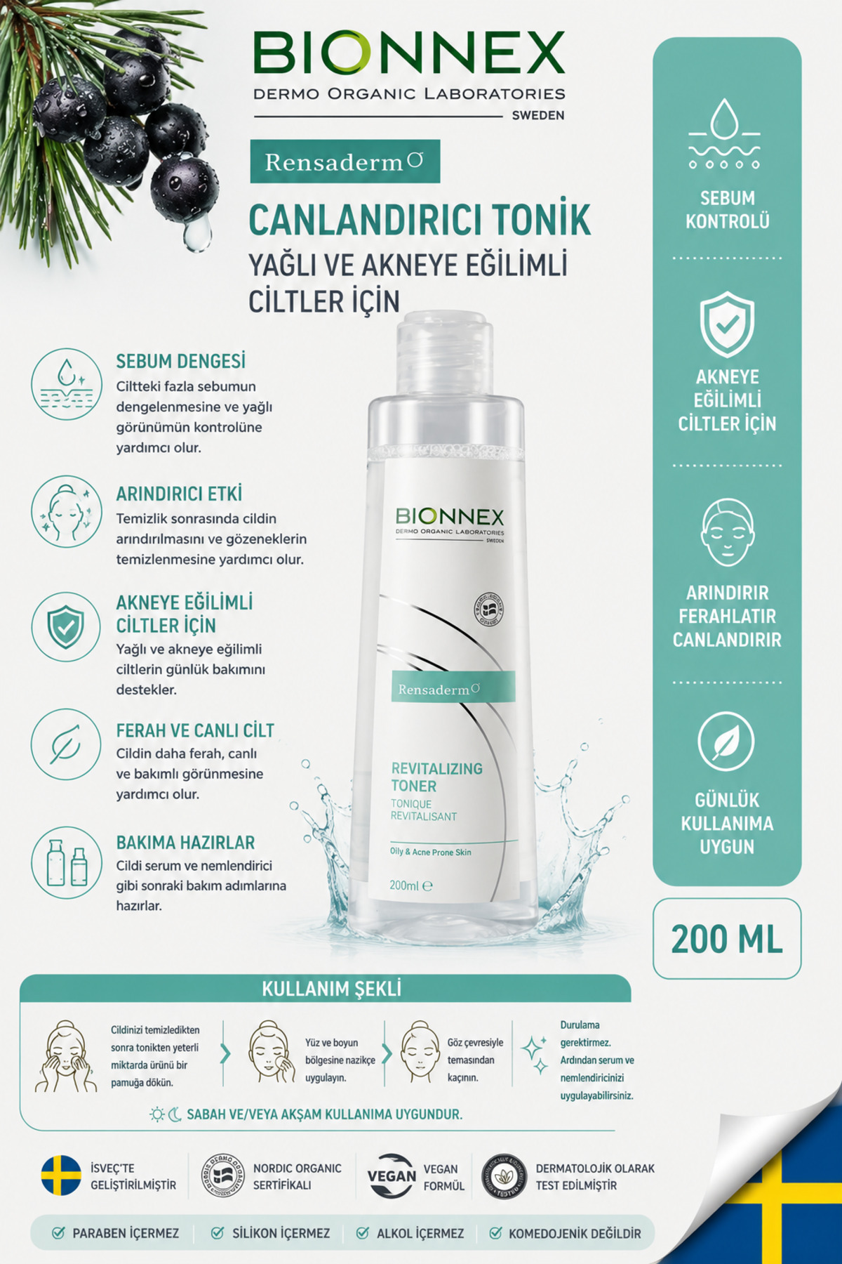 Rensaderm Yağlı ve Akneye Eğilimli Ciltler İçin Canlandırıcı Yüz Toniği 200 ml — 7350104242688 — تصویر 2 از 2