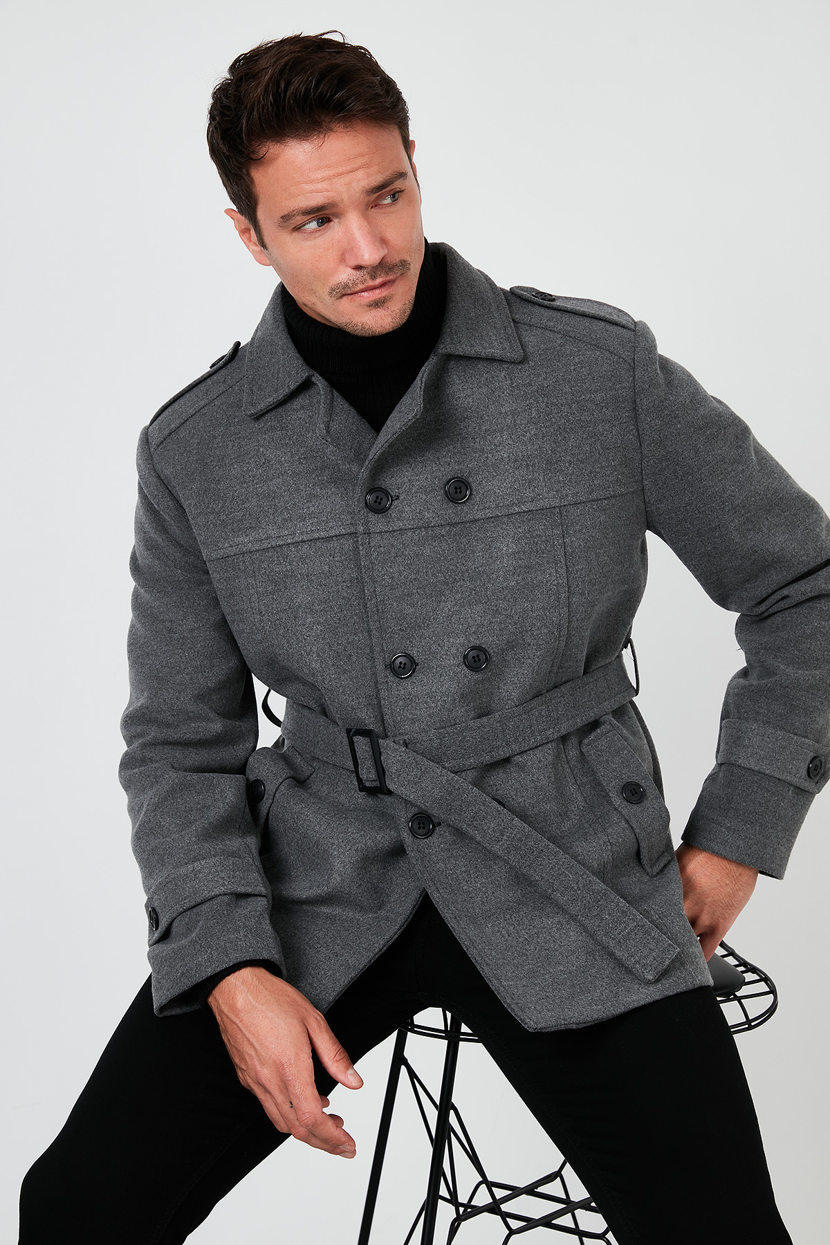 Buratti Slim Fit Cepli Pamuklu Kaşe Kaban Erkek KABAN 5841015 görsel 6