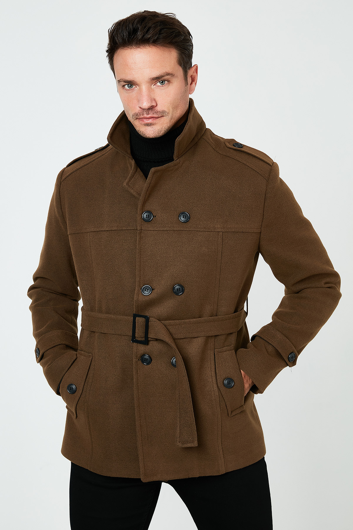 Buratti Slim Fit Cepli Pamuklu Kaşe Kaban Erkek KABAN 5841015 görsel 8
