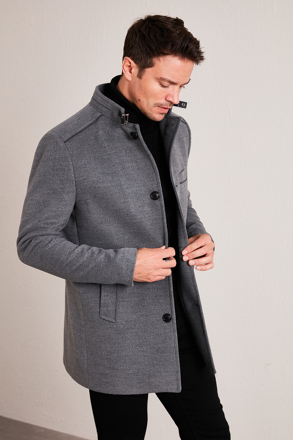 Buratti Slim Fit Pamuklu Kaşe Kaban Erkek KABAN 5841012 görsel 4