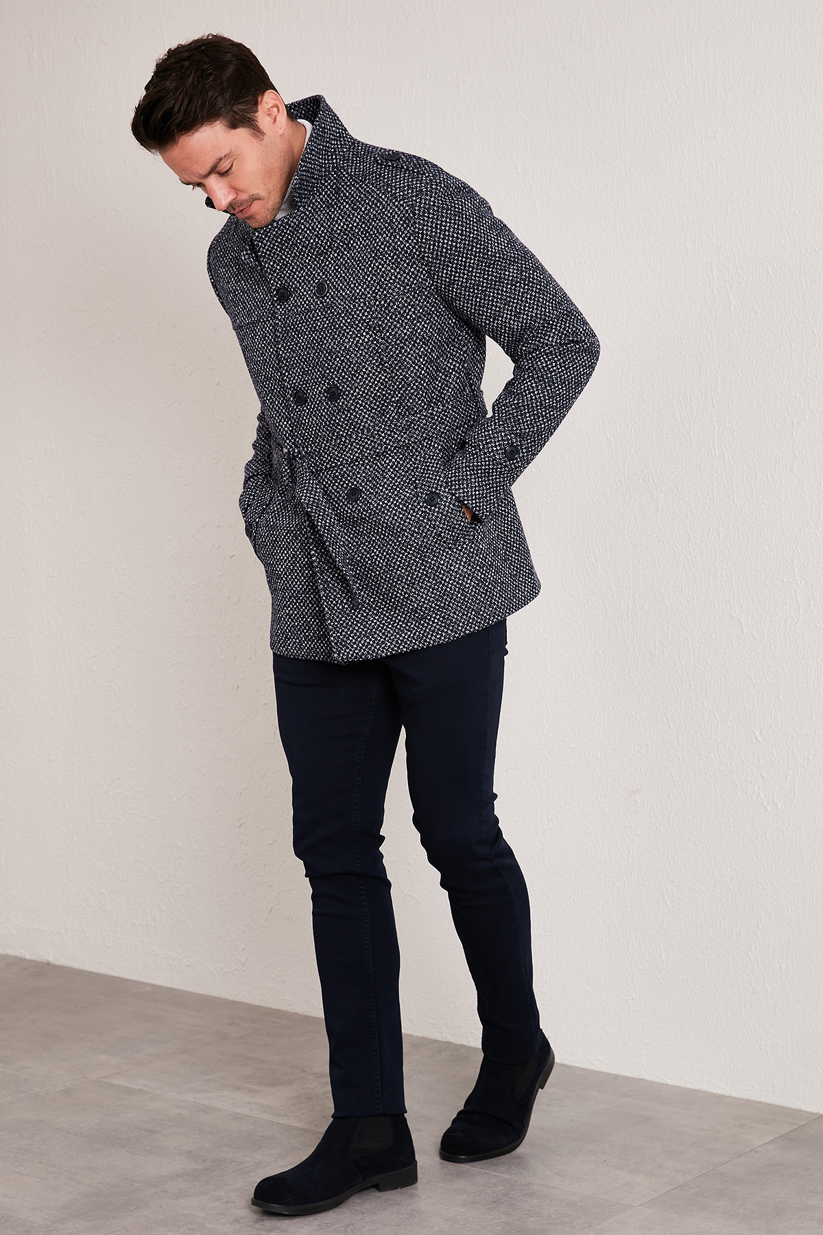Slim Fit Cepli Pamuklu Kaşe Kaban Erkek KABAN 5841015 — سرمه‌ای — تصویر 4 از 6