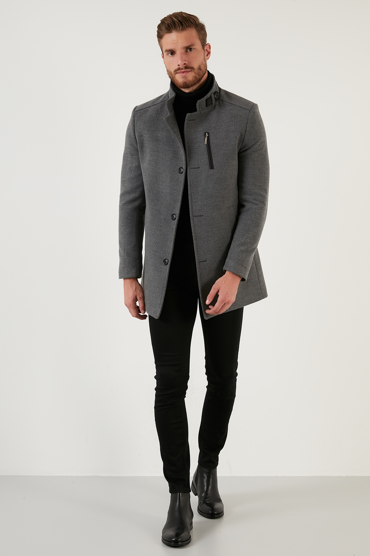 Buratti Relaxed Fit Düğmeli Dik Yaka Kaşe Kaban Erkek KABAN 5840099 görsel 3