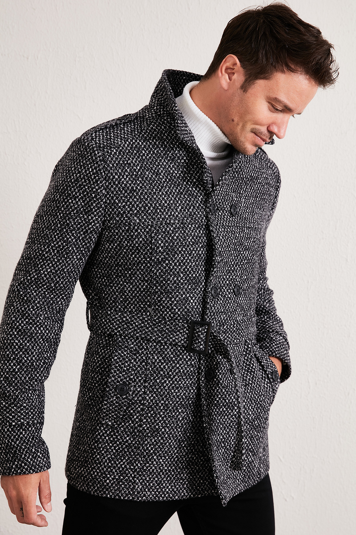 Slim Fit Cepli Pamuklu Kaşe Kaban Erkek Kaban 5841015 — مشکی