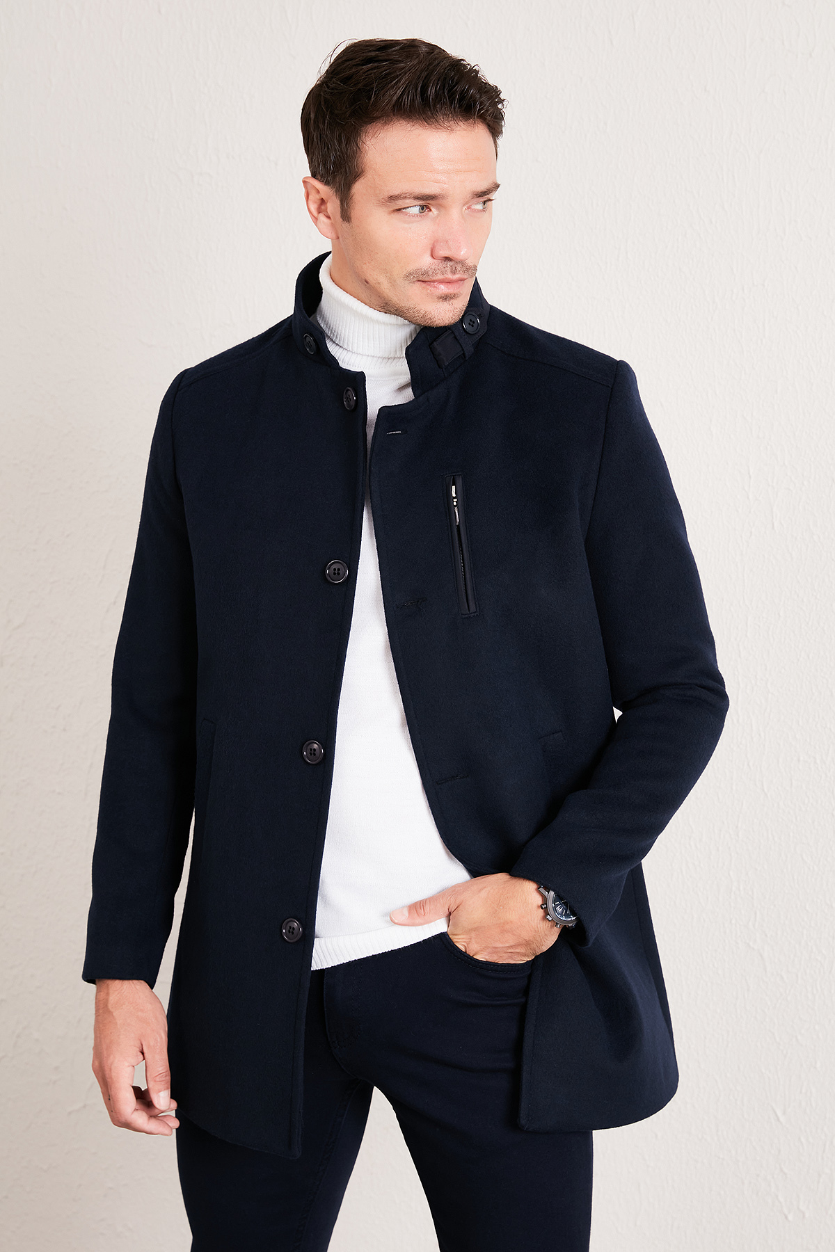 Buratti Relaxed Fit Düğmeli Dik Yaka Kaşe Kaban Erkek KABAN 5840099 görsel 2