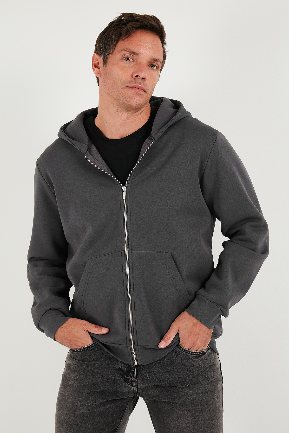Buratti Regular Fit Kapüşonlu Fermuarlı İçi Tüylü Yumuşak Şardonlu Kışlık Sweat Erkek SWEAT 5905340 görsel 5