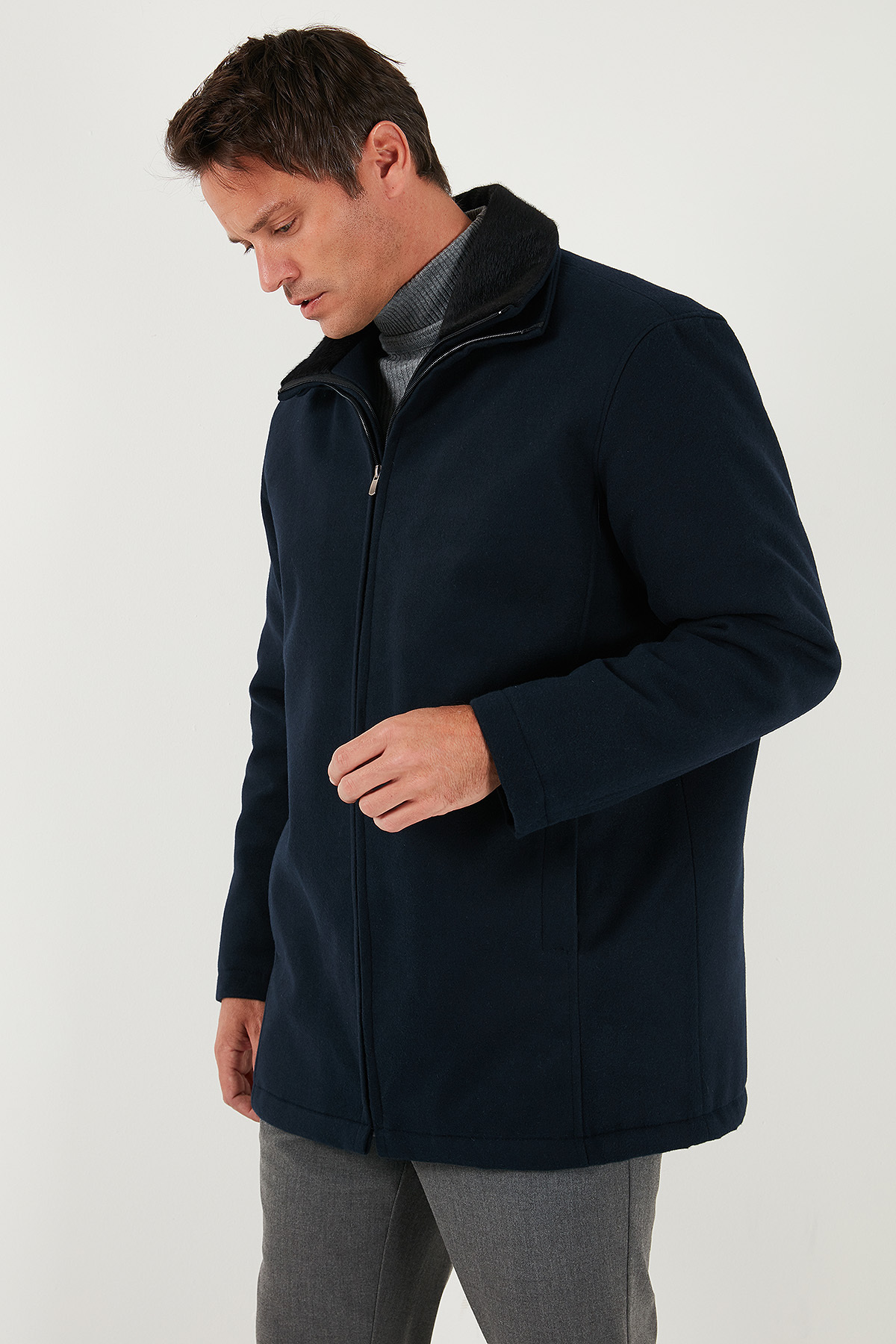 Buratti Regular Fit Çıkarılabilir Tüylü Yaka Detaylı Astarlı Kaşe Kaban Erkek KABAN 58400217 görsel 5