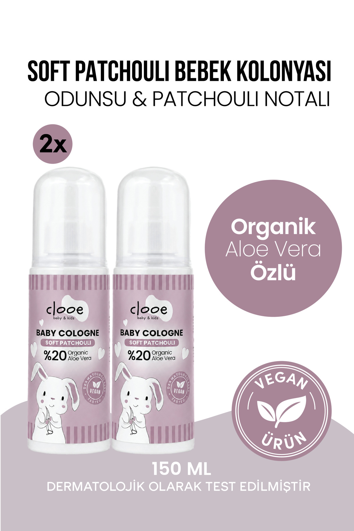 clooe 2'li Bebek Kolonyası Soft Patchouli 150 ml - Odunsu ve Paçuli Notalı - Organik Aloe Vera Özlü - Vegan - Hızlı Kuruyan — PKA083