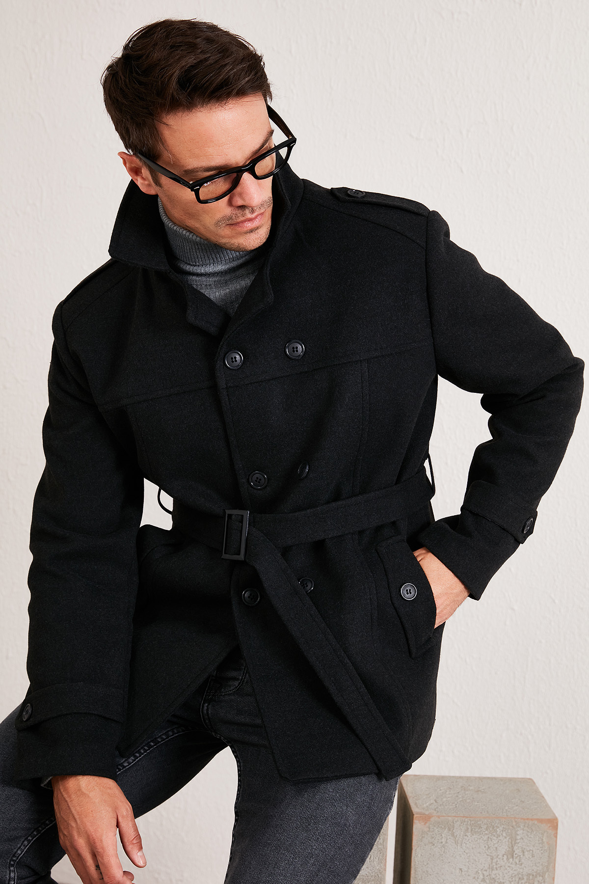 Buratti Slim Fit Cepli Pamuklu Kaşe Kaban Erkek KABAN 5841015