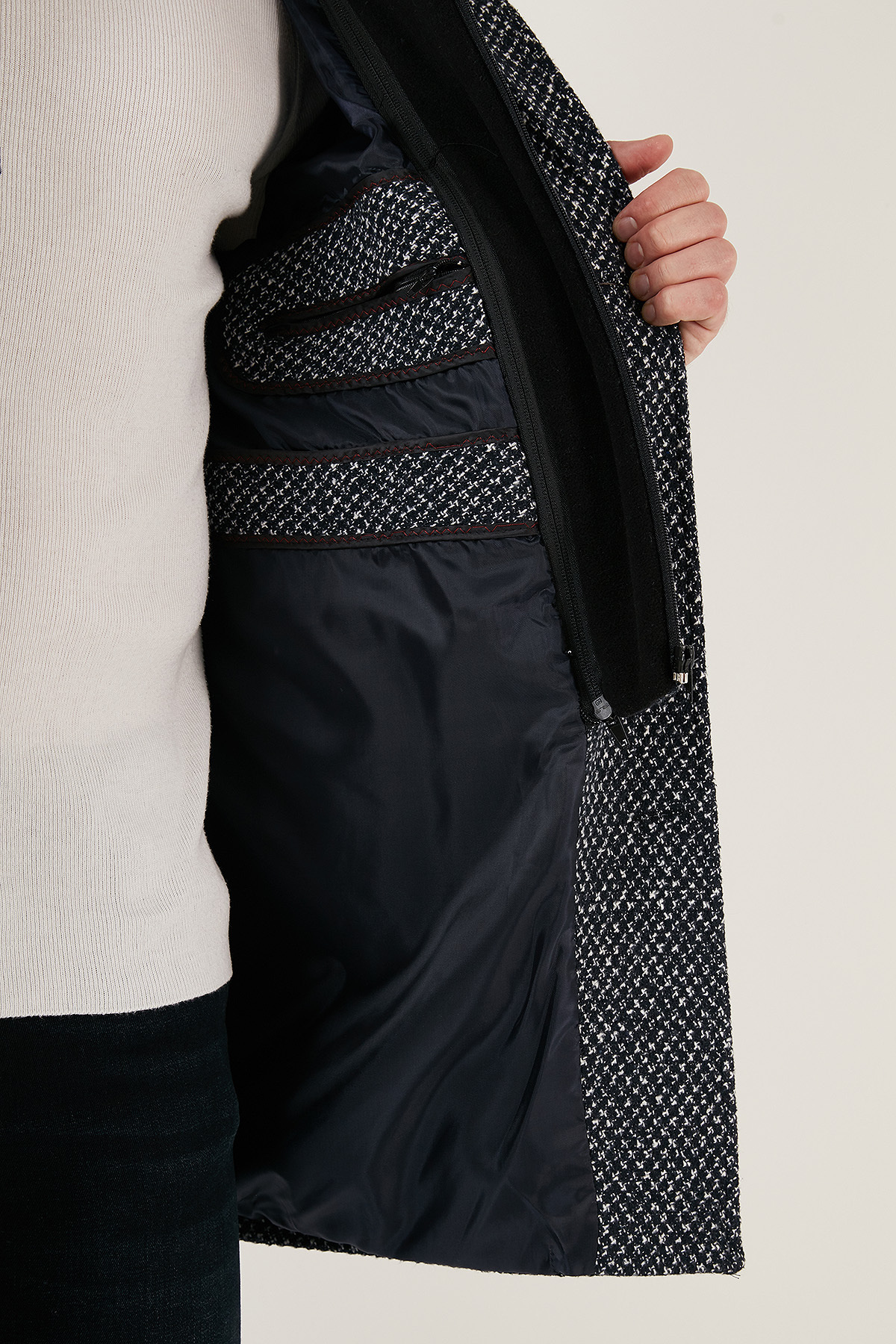 Çıkarılabilir Kapüşonlu Kırçıllı Slim Fit Kaşe Kaban Erkek KABAN 5841013 — سرمه‌ای — تصویر 5 از 7