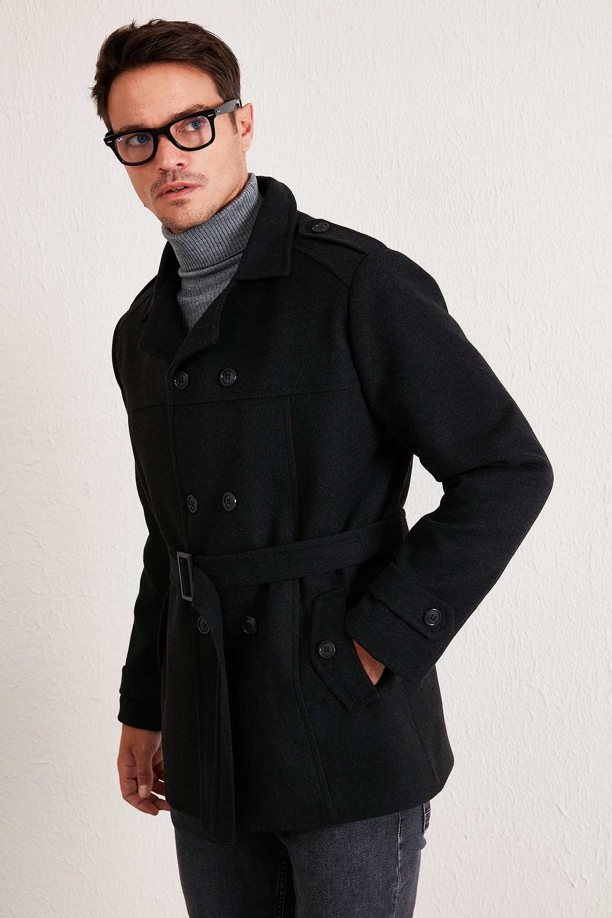 Buratti Slim Fit Cepli Pamuklu Kaşe Kaban Erkek KABAN 5841015 görsel 2
