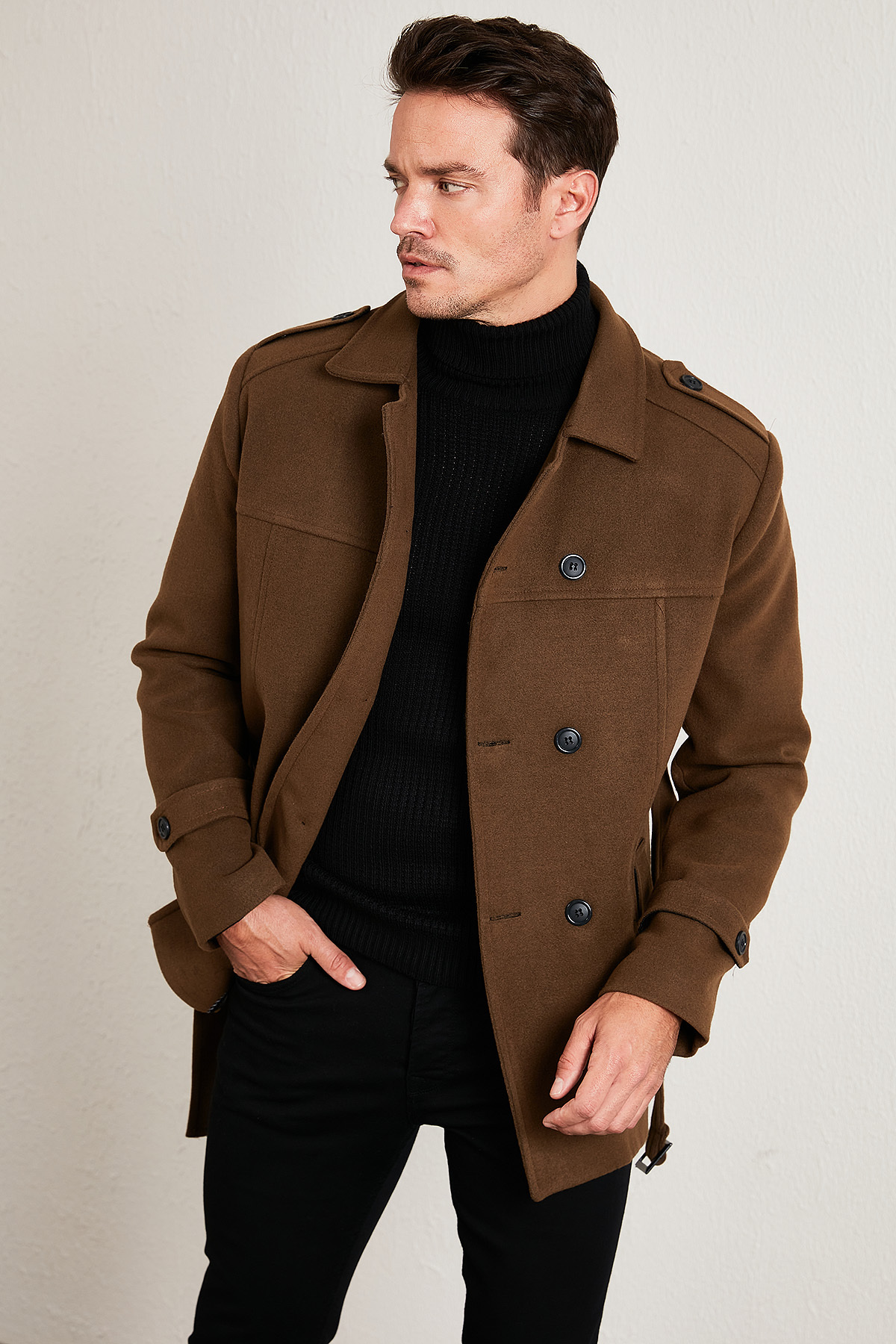 Buratti Slim Fit Cepli Pamuklu Kaşe Kaban Erkek KABAN 5841015 görsel 3