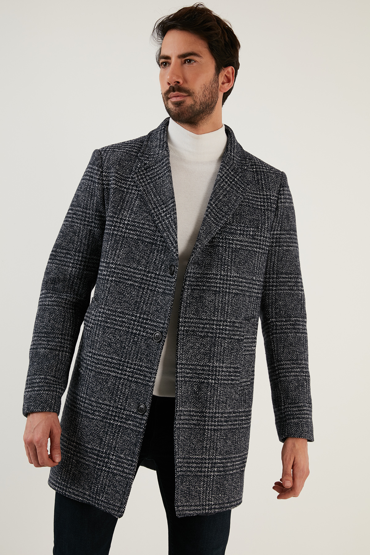 Buratti Slim Fit Tek Yırtmaçlı Düğmeli Mono Yaka Kaşe Kaban Erkek Kaban 5840098 görsel 2