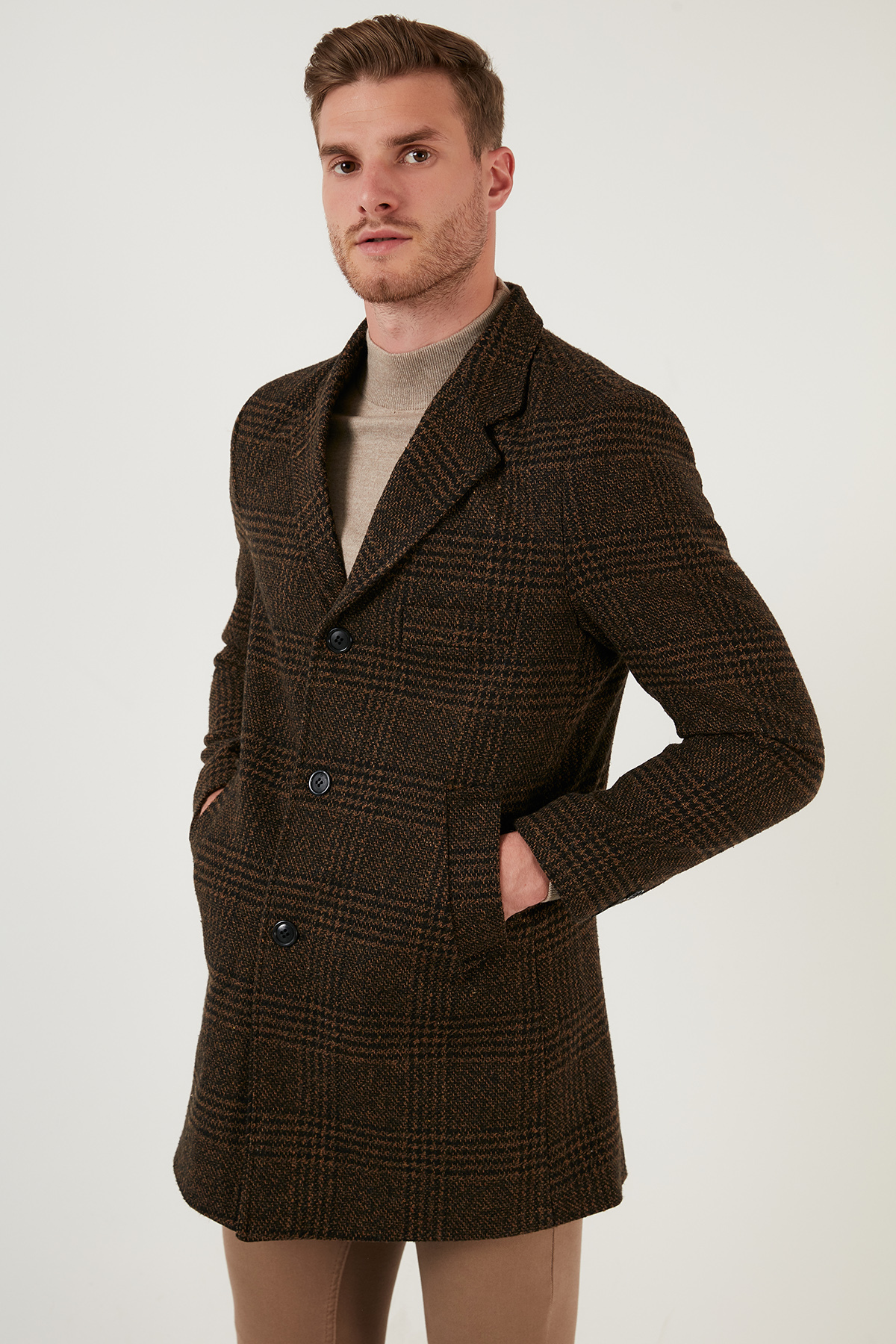 Slim Fit Slim Fit Single Vent کت تک دکمه کت ترمه مردانه 5840098 — قهوه‌ای — تصویر 4 از 5