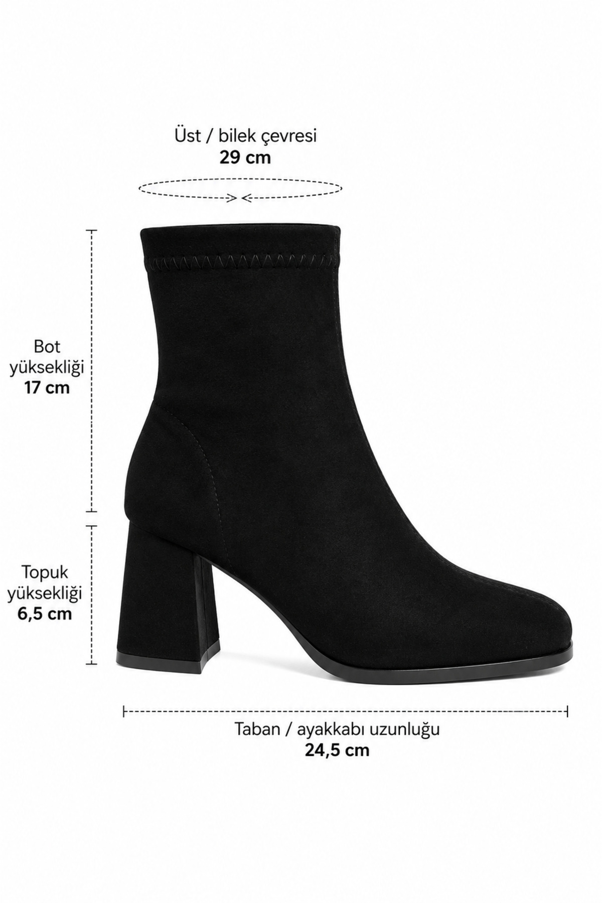 Best Cover ESTERA Kadın Siyah Süet Küt Burun Fermuarlı Dikiş Detaylı 6,5 Cm Kalın Topuklu Bot Bootie görsel 8