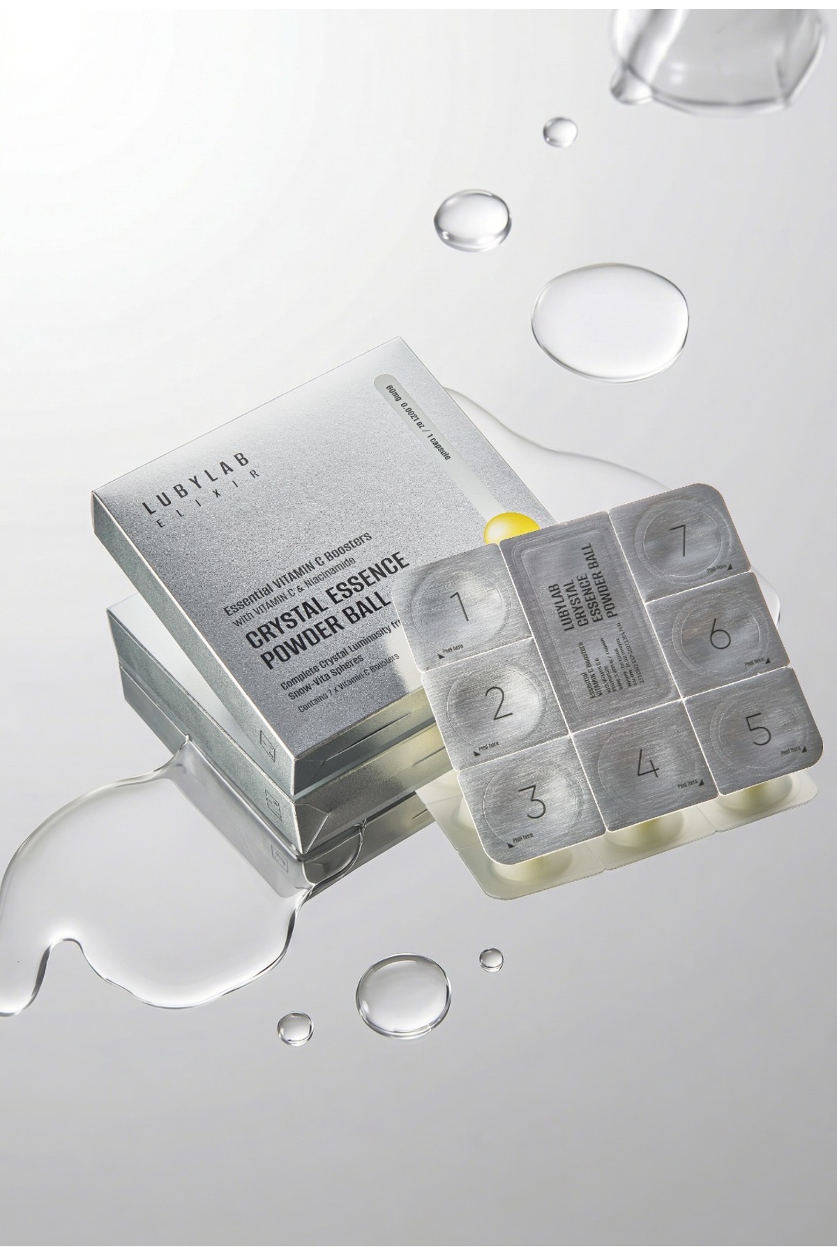 CRYSTAL VITAMIN C POWDER BALL Vitamin C kapsülleri ile cilde yoğun aydınlatıcı bakım sunan yenilikçi bir toz serum teknolojisi — LUBYLAB01