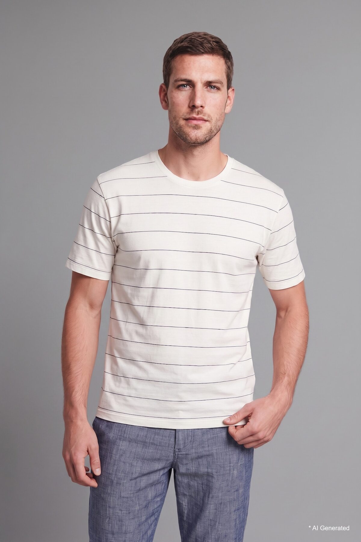 Defacto Regular Fit Crew Neck Short Sleeve White Striped T-Shirt H9464Ax26Sm