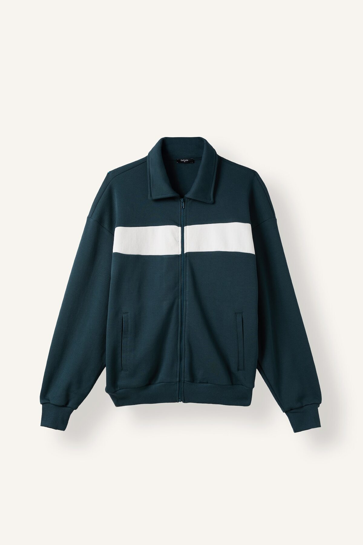 Defacto Boxy Fit Polo Collar Zippered Striped Sweatshirt Cardigan I0631Ax26Au