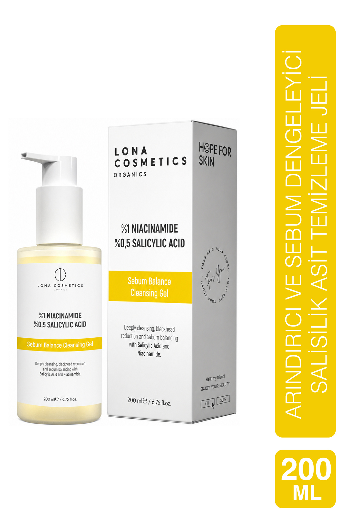 Lona Cosmetics Yağlı Ve Karma Ciltler İçin Siyah Nokta Karşıtı Salisilik Asit Temizleme Jeli 200 ml — LONA-SAJ-200ML