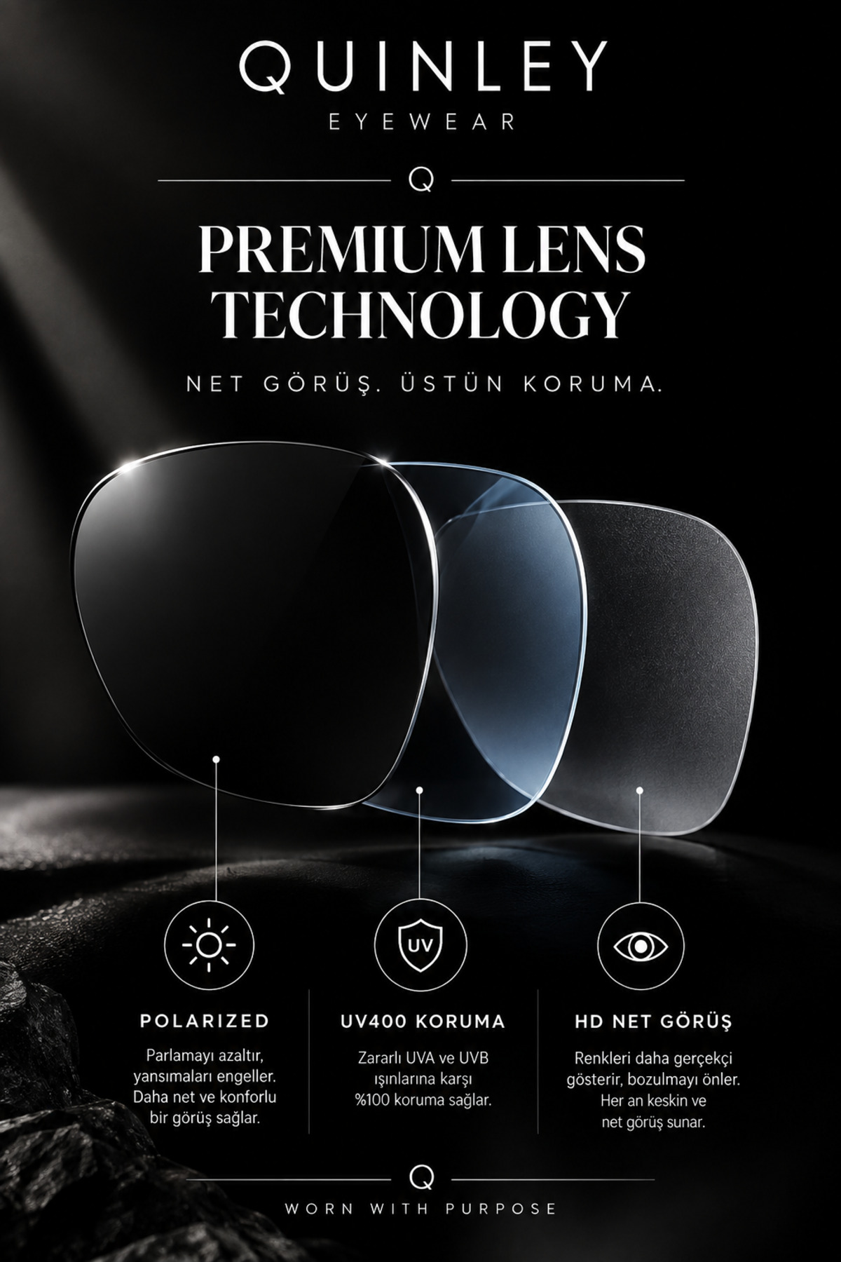 Quinley Vila Black UV400 Polarize Güneş Gözlüğü Erkek-Premium Series Çelik Menteşeli görsel 5