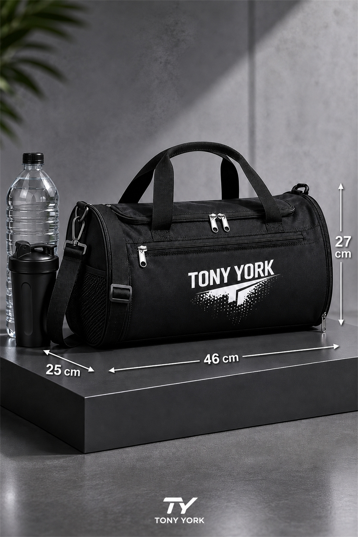 Tony York Unisex Geniş Hacimli Konfor Modeli Ayakkabı Bölmeli Önü Cepli Su Geçirmez 3 Gözlü Ayarlanabilir ve Çıkarılabilir Omuz Askılı Gym Seyahat Antrenman Fitness El ve Omuzda Kullanım Siyah Spor Çantası görsel 2