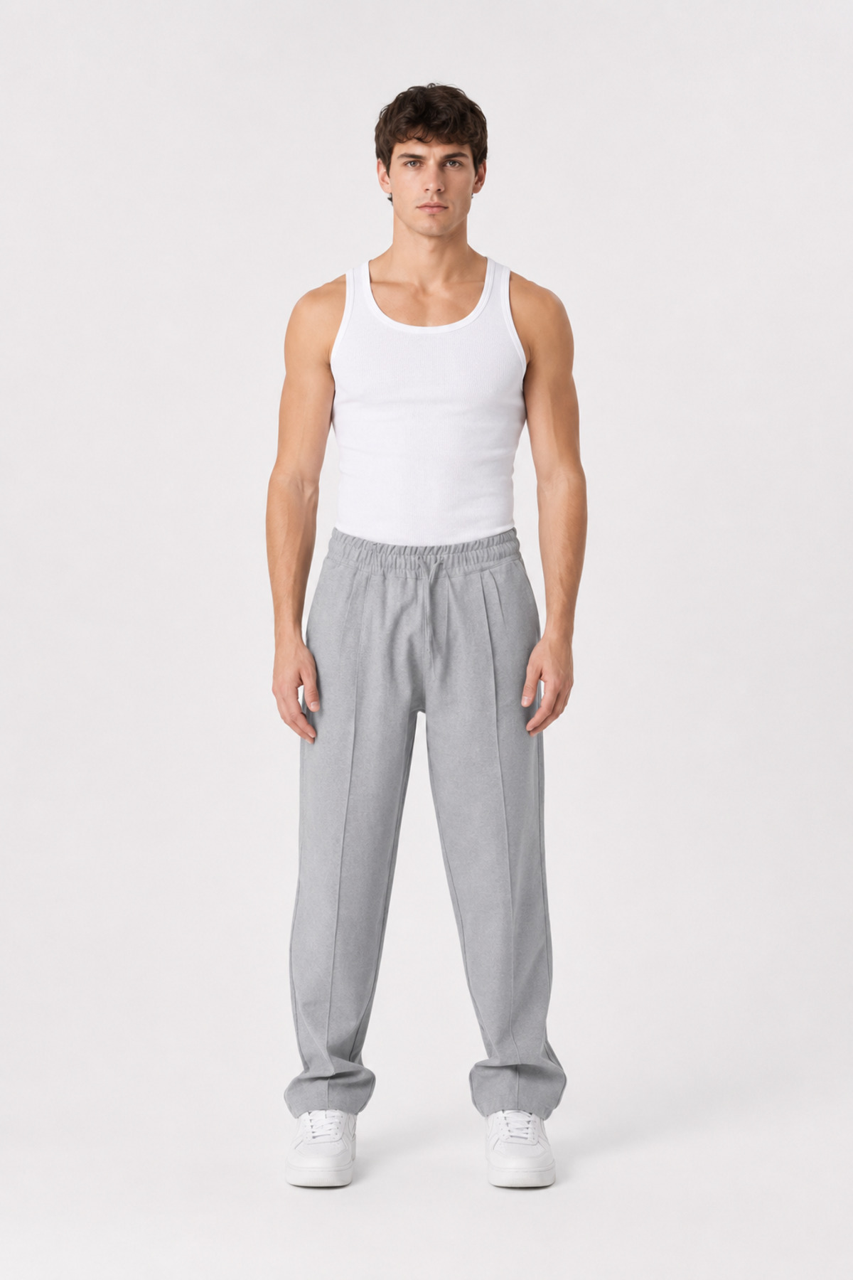 İMVAGO Men's Linen Brown Baggy Pleated Trousers