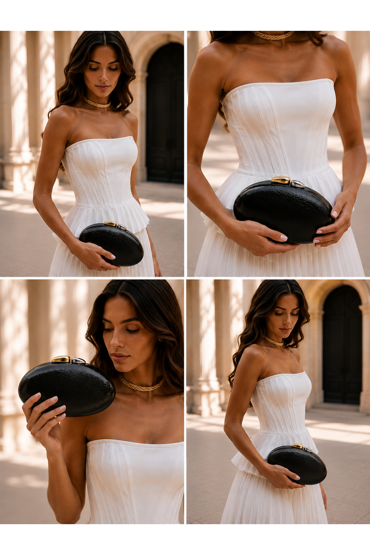 NAZART Kadın Cilt Siyah Abiye Clutch Zincir Askılı El ve Omuz Düğün Nişan Gece Çantası görsel 3