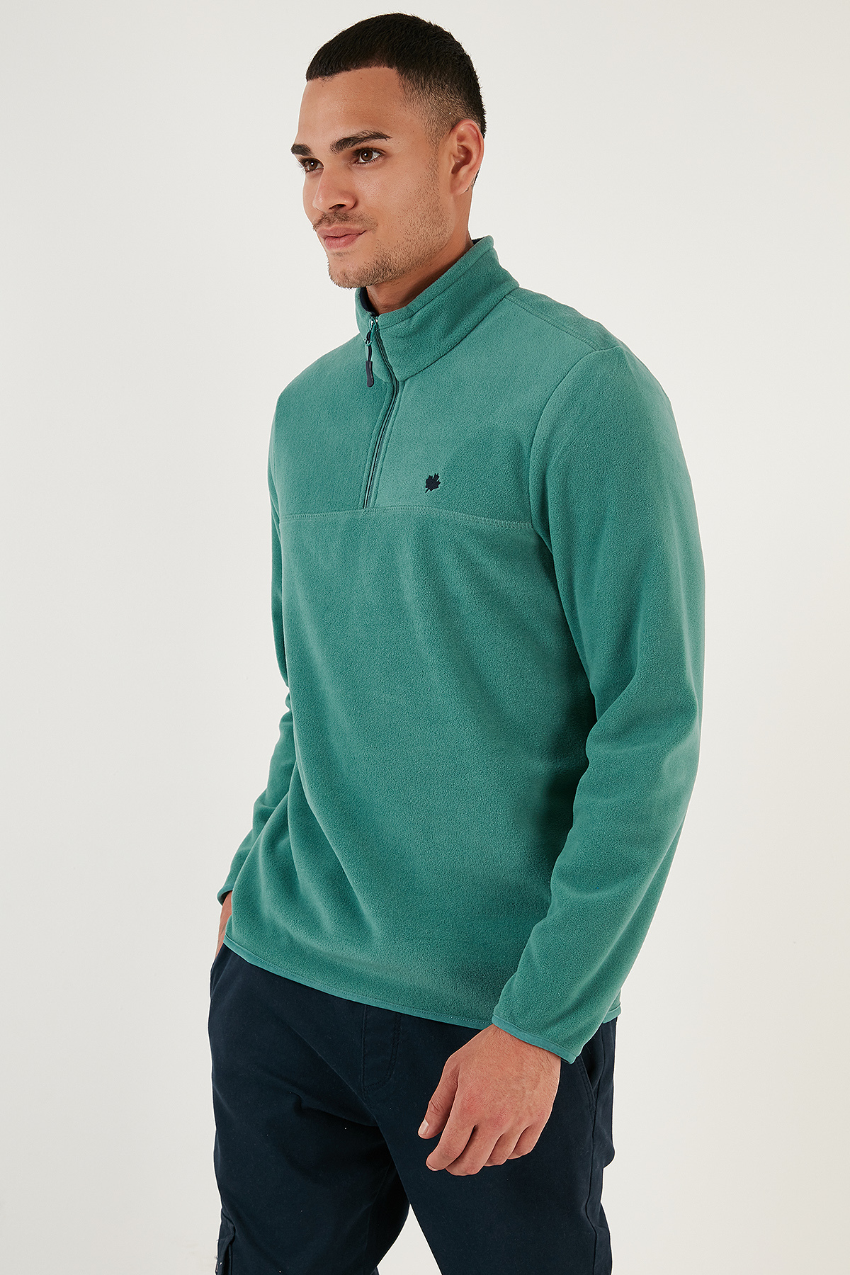 Regular Fit Fermuarlı Dik Yaka Kışlık Şardonlu Erkek Polar 5906001 — سبز — تصویر 5 از 7