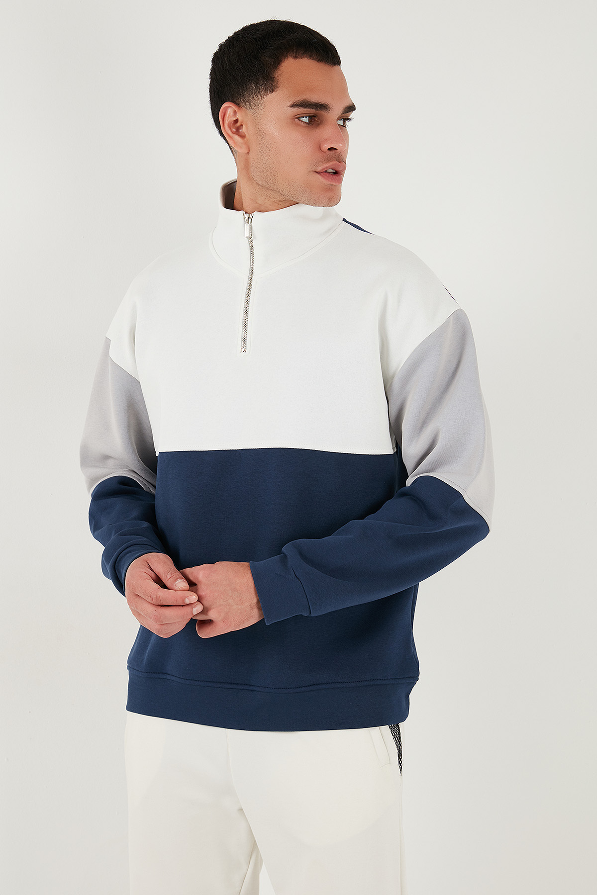 Buratti Renk Bloklu Regular Fit Yarım Fermuarlı Dik Yaka Sweat Erkek SWEAT 5905719 görsel 5