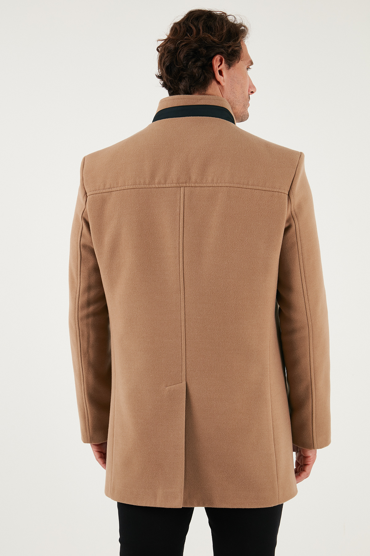 Relaxed Fit Düğmeli Dik Yaka Kaşe Kaban Erkek KABAN 5840099 — قهوه‌ای — تصویر 7 از 7